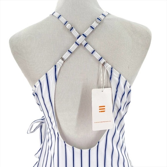 NEW Selfiego Blue White Striped One Piece Swimsuit - Picture 4 of 10